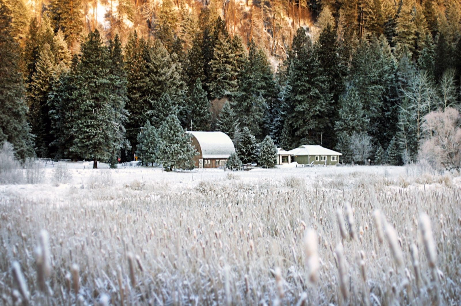 Winter at Kootenai National Wildlife Refuge, with the office and education center in the distance